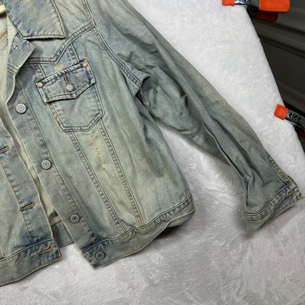 Vintage Old Navy Denim Jacket Women's Blue Floral Embroidery Beaded Y2K - 2XL - Picture 8 of 12